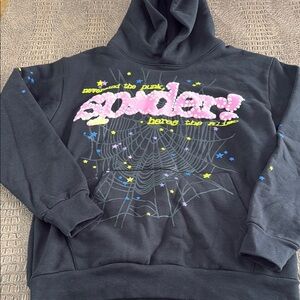 Sp5der P*NK V2 Hoodie Black Hoodie with Pink and Yellow Graphic Size medium